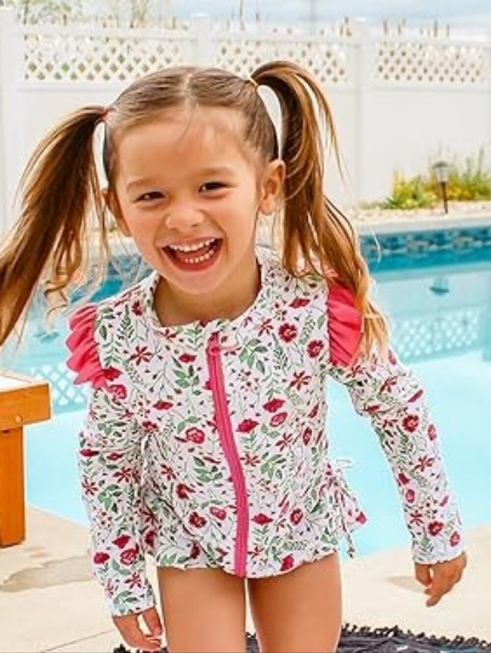 SwimZip Longsleeve Rash Guard English Garden Floral Ruffle